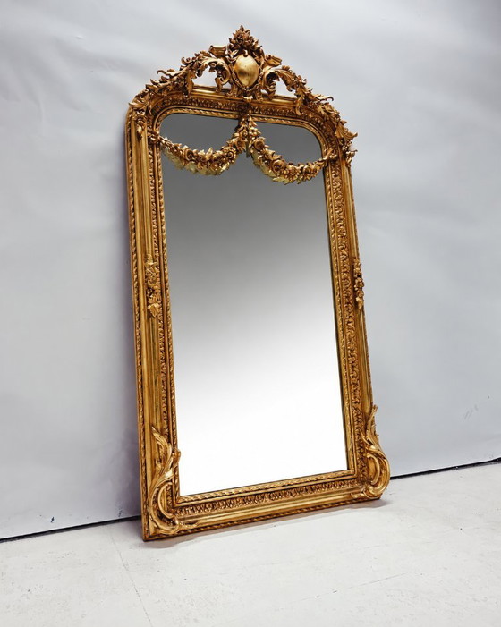 Miroir Baroque Doré avec Guirlande Florale – Green Square, Wood, Vintage (photo 7 of 10)