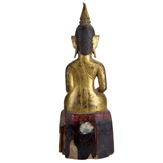 Antiguo Buda Lanna de Madera – Norte de Tailandia – Siglo XIX – Madera de Teca Dorada – Esculturas (photo 3 of 7)