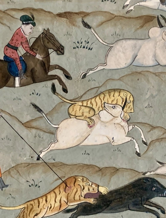Exquisite Indian Miniature – Hunting Scene – Urdu Calligraphy – – Paintings & Drawings, Paper (photo 8 of 11)