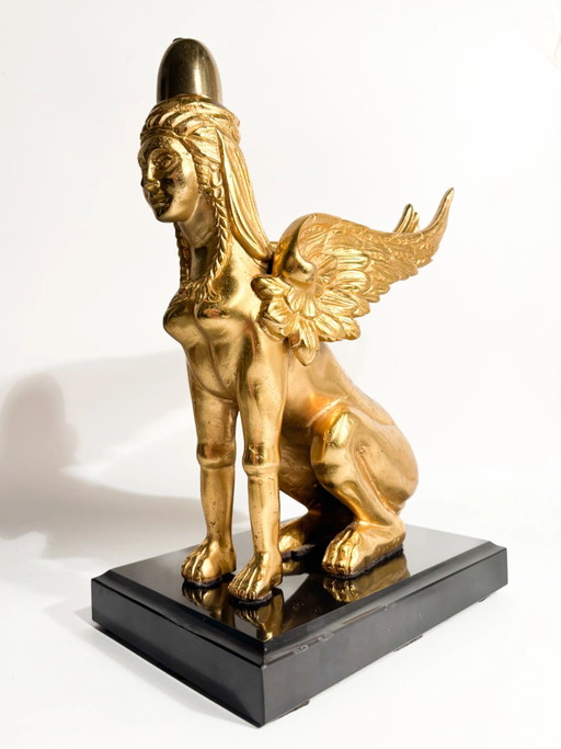 Gilt Bronze Sphinx Sculpture Resting on Marble Base, 20th Century – beeldhouwkunst