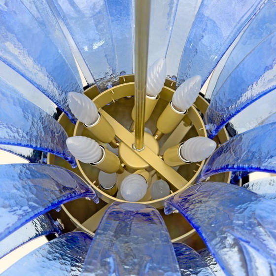 Image 1 of Mid-Century Modern Palm Leaves Big Chandelier Murano Glass and Brass