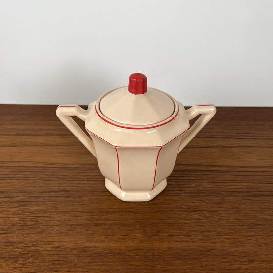 Image 1 of Digoin-Sarrguemines Art Deco Pink and Red Coffee/Tea Set
