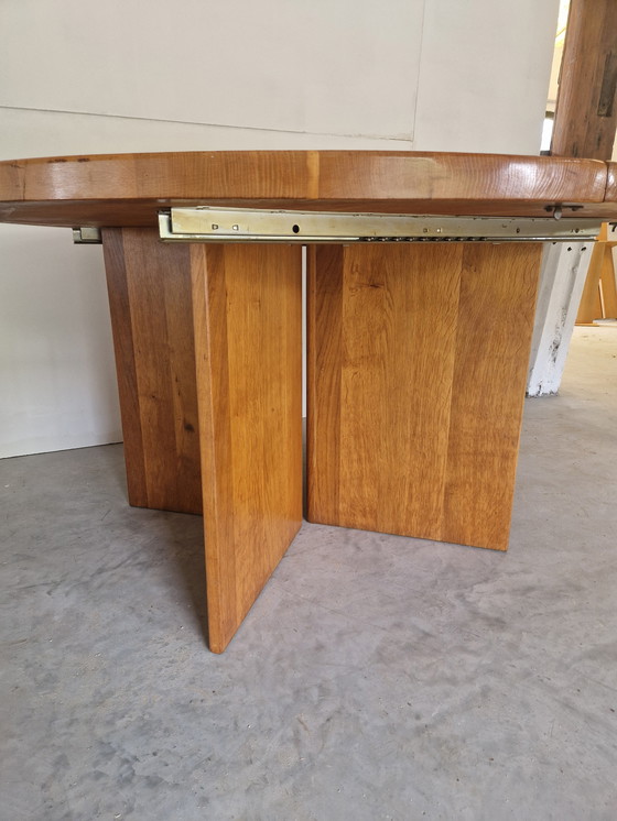 Image 1 of Table de salle à manger vintage en bois avec plateau massif