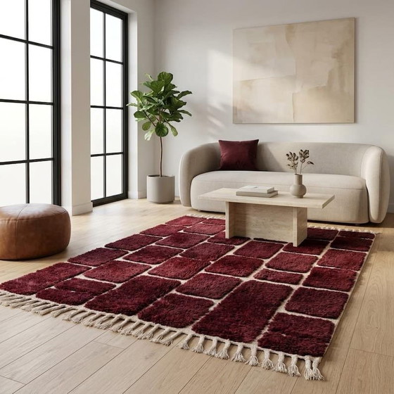 Grand tapis Berbère en laine naturelle sur mesure bordeaux 3/4 m – Aime Té, Wool (photo 6 of 8)