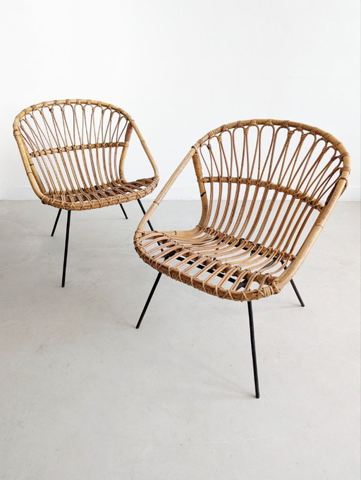Set di 2 sedie da salotto in rattan 1960