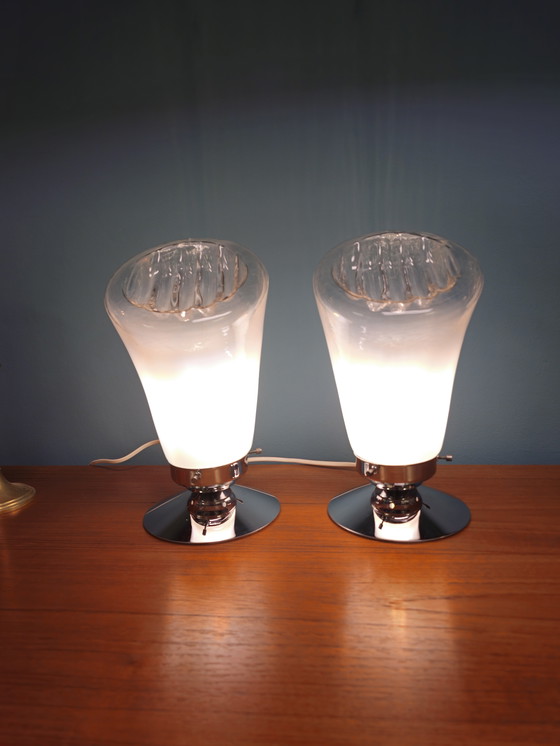 Image 1 of Set Van 2 Tafellampen Murano Italië Bedlampjes Lampen Lamp