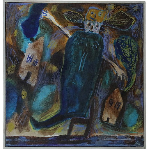 Vintage acryl op canvas door Annemette Lichtenberg, 1993