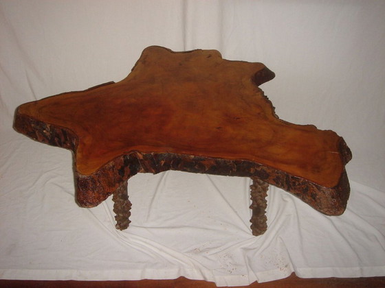 Image 1 of Mahogany table & rough stool 1970
