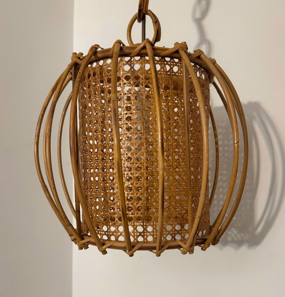 Image 1 of 1960s rattan, bamboo, and cane pendant light