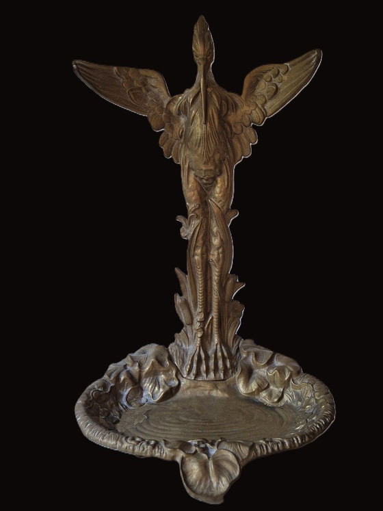Art Nouveau - Porte-parapluies ancien en laiton avec héron, Doré (photo 12 sur 12)
