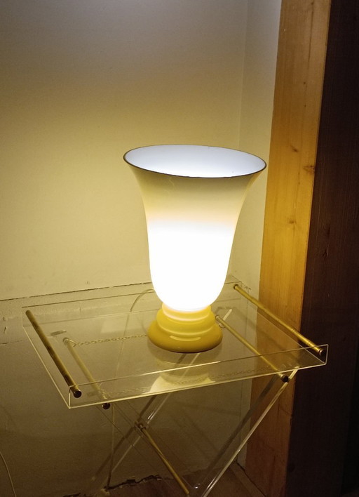 Lampada da tavolo vintage in vetro opalino