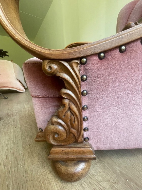 Image 1 of Set van 4 Art Deco fauteuils (ca. 1920-1950) | Opnieuw bekleed met roze fluweel