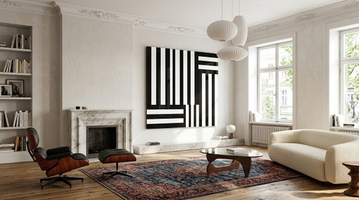 XXL Ausführung - Hyper Modern Abstrakt Minimalismus Schwarz Weiss auf 5 mm Acrylglas 140x140 Cm