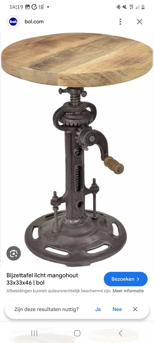 Table d'appoint industrielle en bois de manguier et fonte