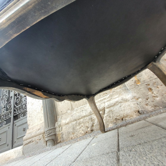 Image 1 of Carriage or bonnet chair, Louis XV style, washed wood, thread upholstery, 21st century – France