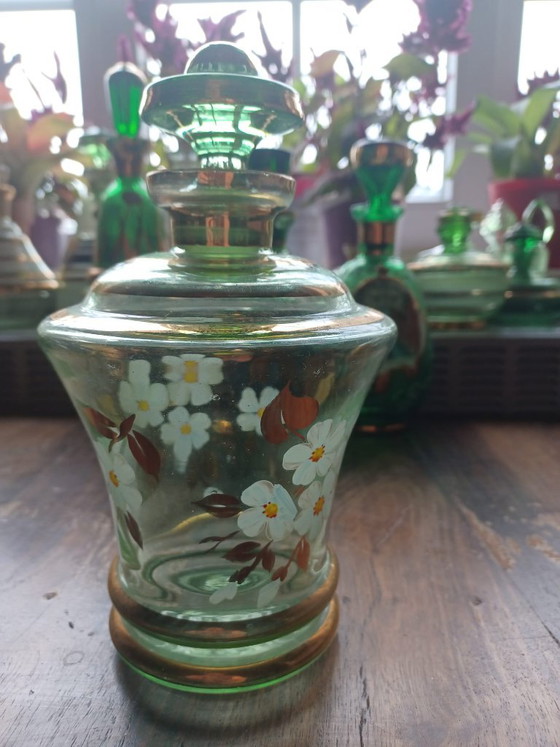 Carafe à liqueur en verre vert et or style Booms des années 1950 – De Rupel – Verres et carafes, Glass, Gold (photo 2 of 5)