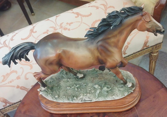Image 1 of ​Large Capodimonte Porcelain Galloping Horse - Signed G. Armani (Mid-Century Modern)