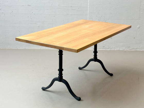 Image 1 of Solid beechwood coffee table with cast iron legs, 1980s