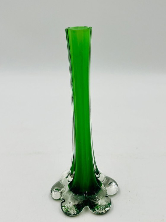 Image 1 of Vintage Murano green soliflore vase with an elephant-shaped glass base