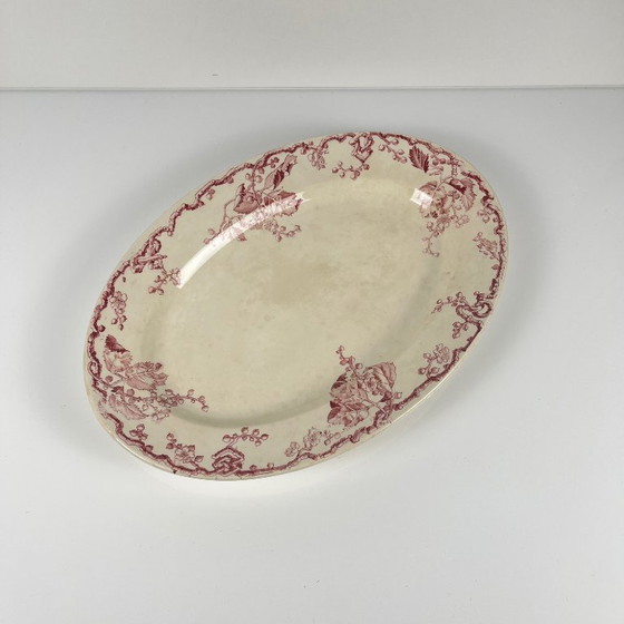 Image 1 of Grande piatto ovale KG Lunéville, in gres, "Fontainebleau", rosa, XIX secolo