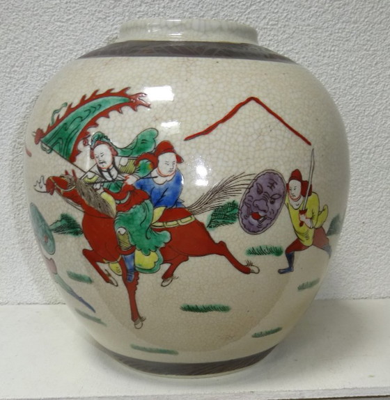 Vasi asiatici craquelé con decorazione di guerrieri, set di 3, Ceramica, Crema, Aziatisch (foto 8 di 15)