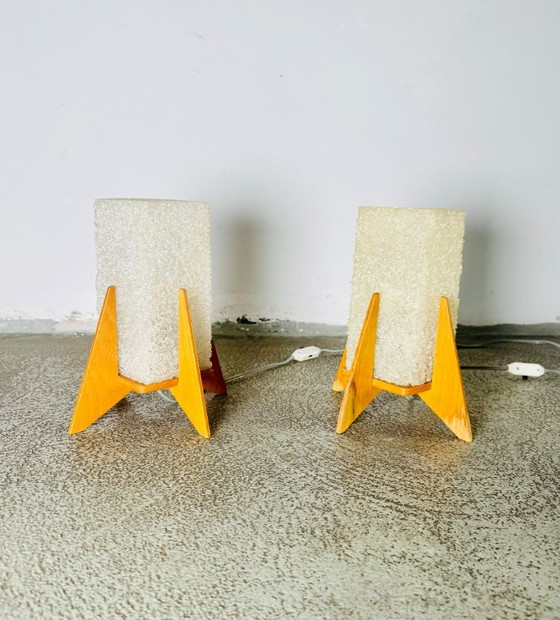 Rocket Desk Lamps in Wood & Glass Crystal by Pokrok Žilina, Poland, 1970s – Table lamps, Plastic (photo 2 of 6)