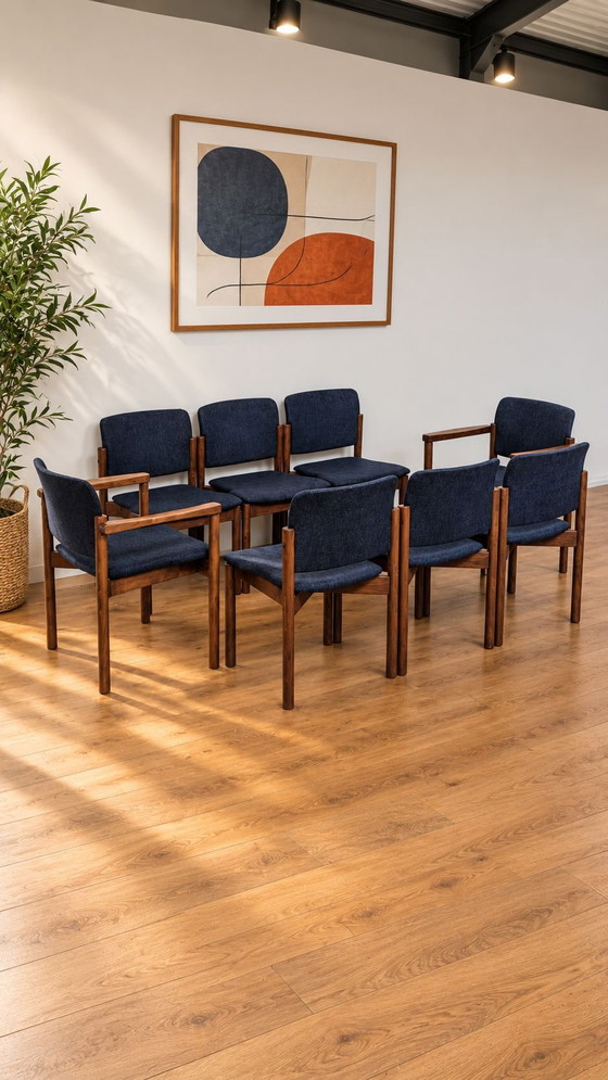 8 sedie da pranzo Kush+co vintage design scandinavo, Tessile, Legno, Blu (foto 3 di 11)
