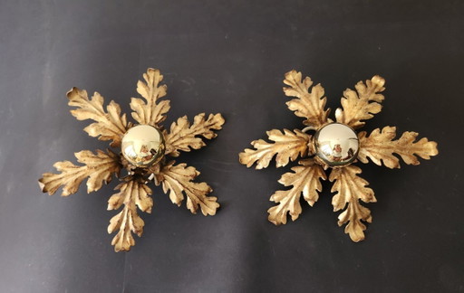 Lámpara de techo estilo Hollywood Regency Florentine, dorada con pan de oro, forjada a mano, diseño floral al estilo de Hans