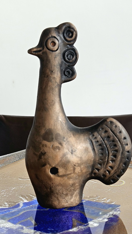 Flauto a forma di gallo Barro Negro messicano, fatto a mano.