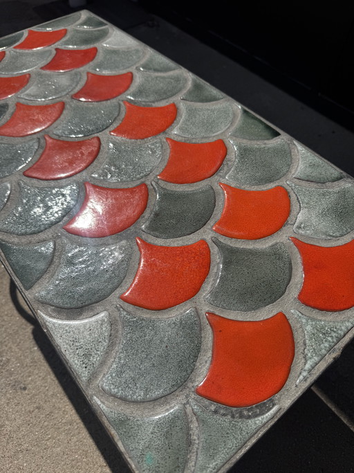 1950s ceramic coffee table with scale pattern