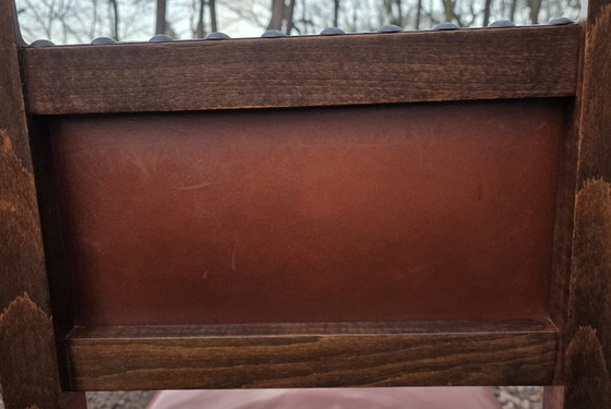 Image 1 of Set 4 vintage leren eetkamerstoelen eiken