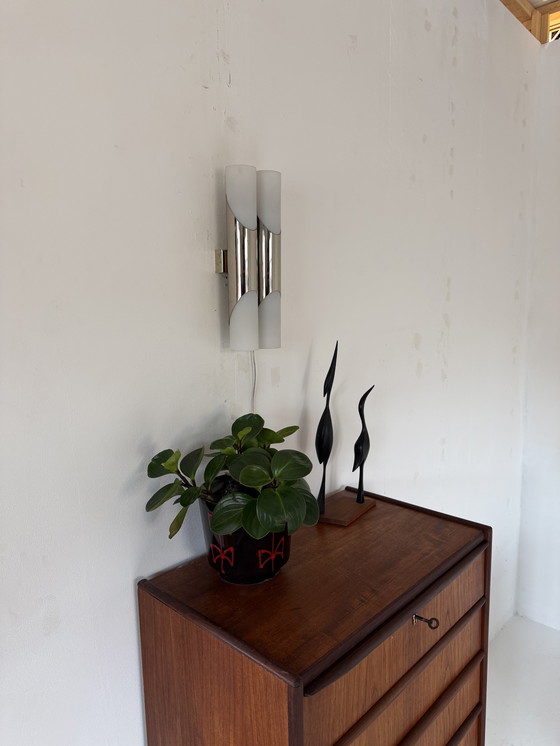 Image 1 of Applique murale vintage en chrome et verre dépoli, Paul Neuhaus ‘70