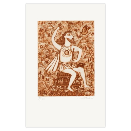Françoise Deberdt Signed Etching Les 7 Merveilles Du Monde - Statue De Zeus Par – lithos zeefdrukken, Paper