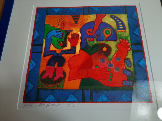 Image 1 of Clemens Briels. Zeefdruk, Titel  is "pantine y alerg perdundo". 