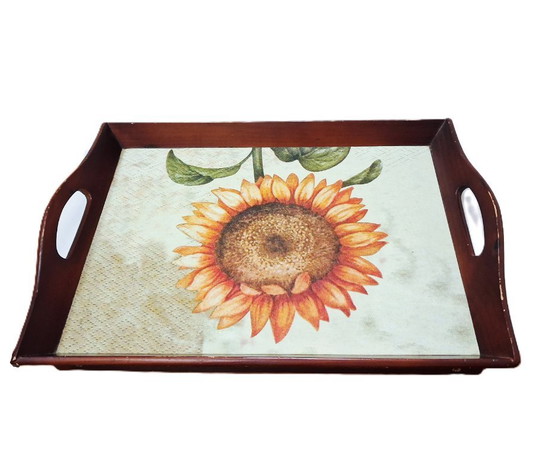 Image 1 of Handmade Sunflower Wooden Serving Tray – Decoupage Art