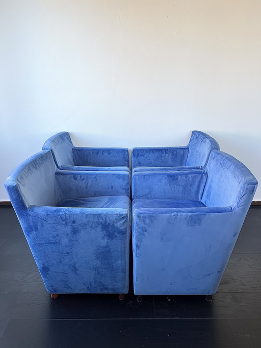 4 x Chaise de salle à manger de luxe en velours bleu torquoise avec accoudoirs confortables