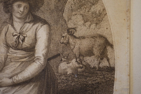 Image 1 of A Girl of the Forest of Snowden - Antique small framed English engraving