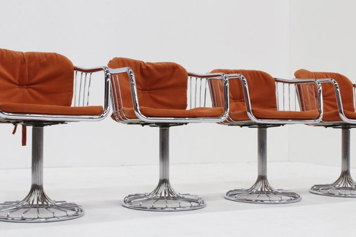 Set of 4 vintage chrome swivel dining room chairs 1970s