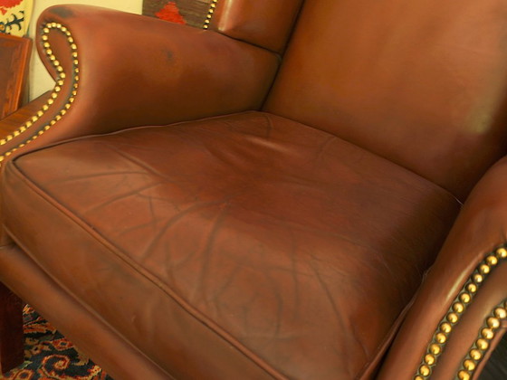 Image 1 of Poltrona club vintage in pelle con schienale alto, anni '70