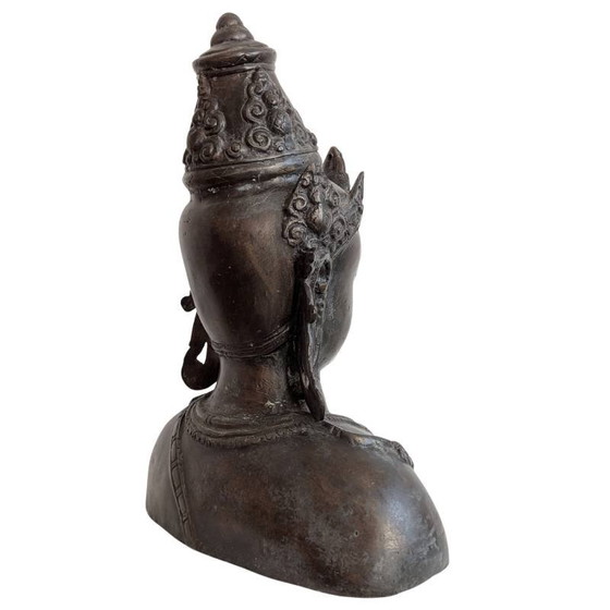 Antieke bronzen Vishnu buste met kroon – kavel 135 – Beeldhouwkunst, Gold (photo 4 of 18)