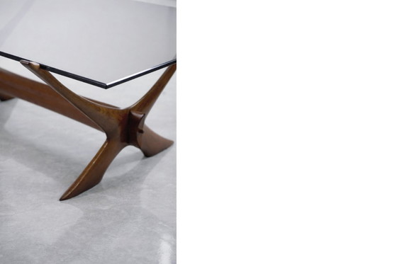 Image 1 of Vintage Mid-Century Scandinavian Modern Glass & Walnut Condor Coffee Table by Fredrik Schriever-Abeln for Örebro Glass, 1960s