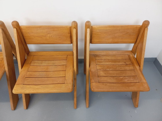 Image 1 of Exceptional suite of a large rectangular table and 4 vintage Brutalist chairs in solid oak from the 60s