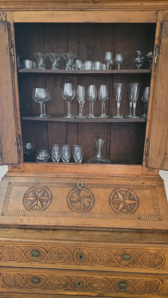 Antieke eiken schrijfkast/secretaire met rijk houtsnijwerk – Bureau, Wood (photo 2 of 10)
