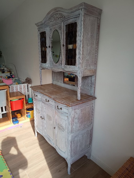 Image 1 of Antique sideboard with leaded glass and mirror