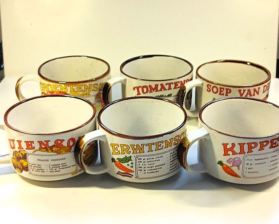 Image 1 of (W007) Complete vintage set of 6 soup bowls with recipes – 70s retro classics