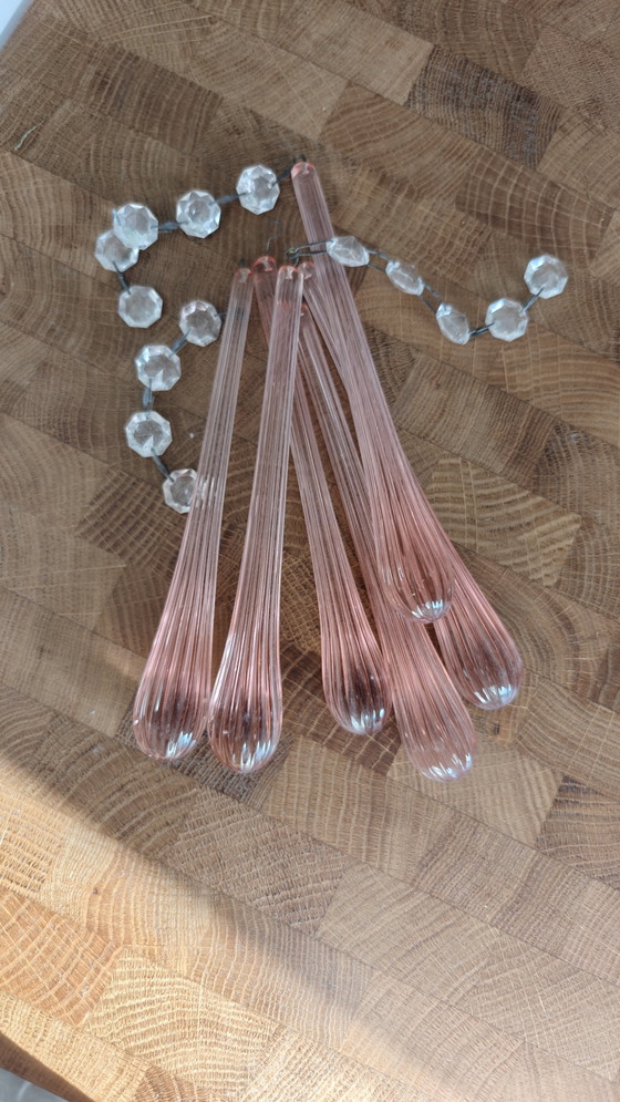 Image 1 of Vintage Roze Teardrop, Ribbelglas