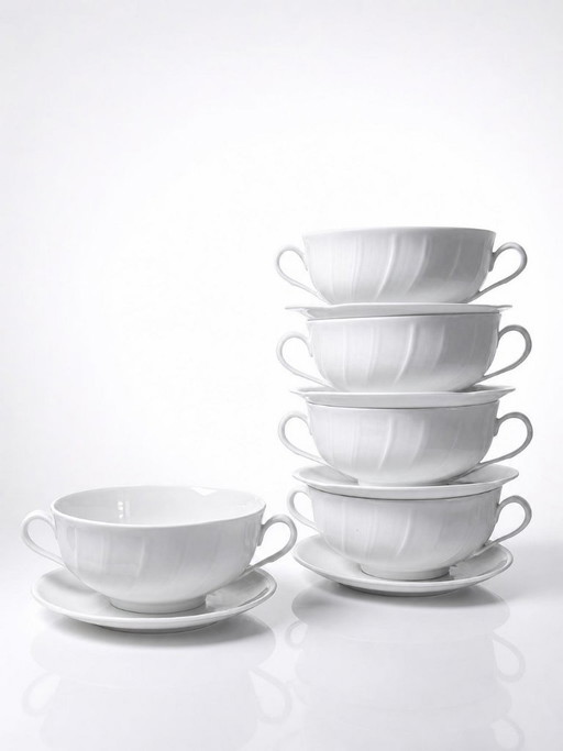 5 two-handled cups/bowls, Limoges porcelain Bernardaud "Palm"