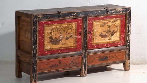 Antique painted sideboard in elm wood – China, circa 1950 – Iron (photo 3 of 40)