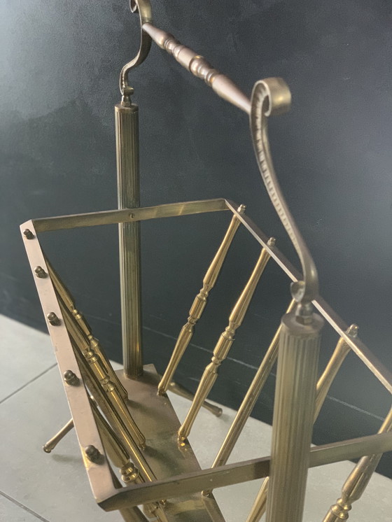 Image 1 of vintage brass magazine rack