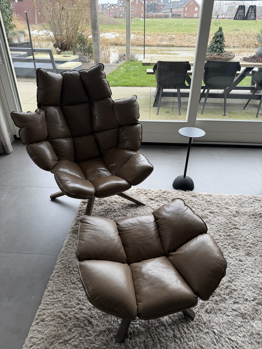 B&B Italia Husk Leather Swivel Armchair with Ottoman